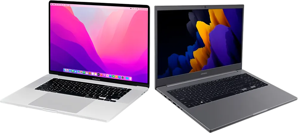 Dois notebooks premium abertos